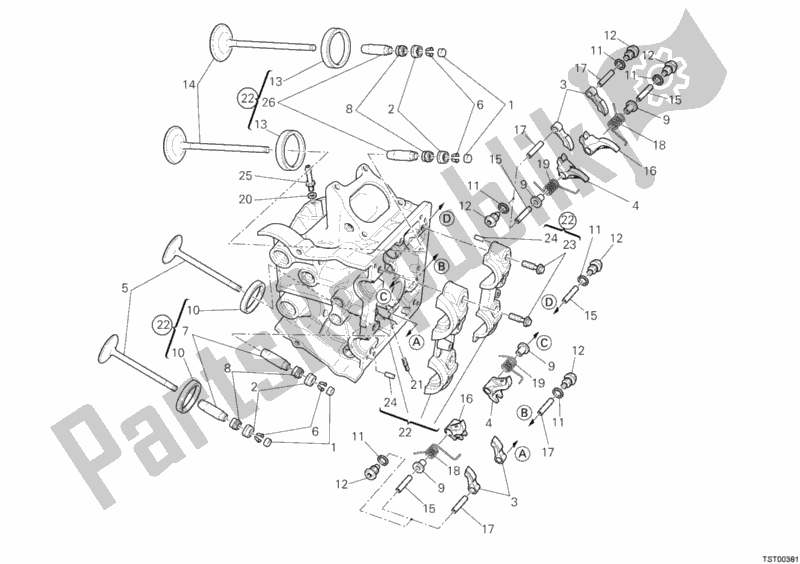 Todas as partes de Cabeça De Cilindro Horizontal do Ducati Superbike 1198 R 2010